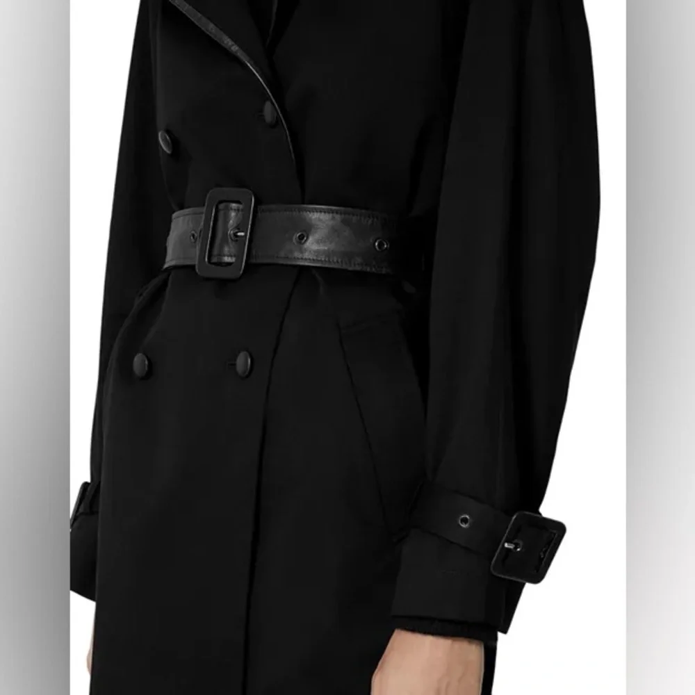 The Kooples LEMAL Trench Coat Black Leather Belt Cotton Size 34 US 2 $618 NWT - Picture 14 of 14